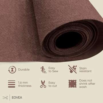 EOVEA Acrylic Felt Fabric by The Yard - 72" Wide, 1.6mm Thick, Soft Craft Material for DIY Projects