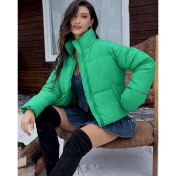 Cityork Women's Winter Quilted Jackets Casual Long Sleeve Puffer Coat Padded Outwear Fall Fashion 2024 with Pockets Green XS