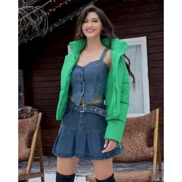 Cityork Women's Winter Quilted Jackets Casual Long Sleeve Puffer Coat Padded Outwear Fall Fashion 2024 with Pockets Green XS