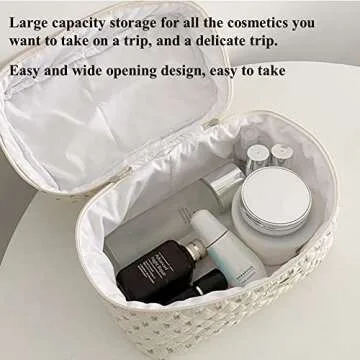 Jolly House Floral, Cotton Large Travel Cosmetic Bag Quilted, Coquette Makeup Bag Cute Aesthetic Floral Toiletry Bag Multifunction Storage Bag (Beige)