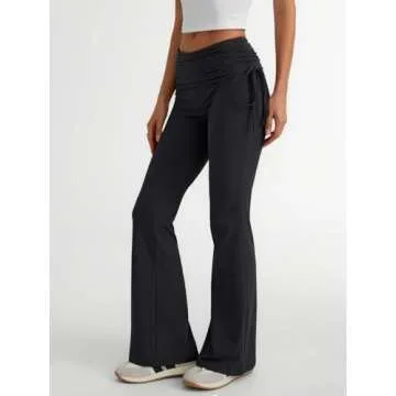 Trendy Queen Women Flare Yoga Pants Y2k Leggings High Waisted Workout Pant Fall Fashion 2025 Black L