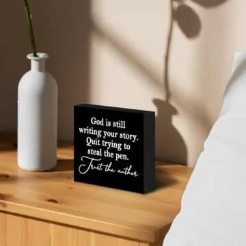 Luipk God Is Still Writing Your Story,Wood Box Sign Desk Decor, Christian Scripture Bible Verse Prayer Room Decor Wooden Block Sign Decorations for Home Office Wall Tabletop Shelf Decor
