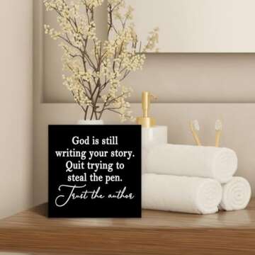 Luipk God Is Still Writing Your Story,Wood Box Sign Desk Decor, Christian Scripture Bible Verse Prayer Room Decor Wooden Block Sign Decorations for Home Office Wall Tabletop Shelf Decor