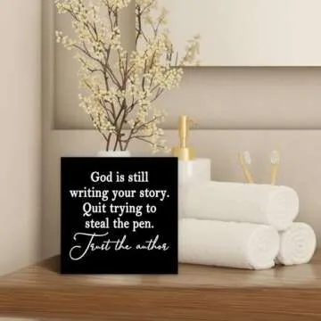 Luipk God Is Still Writing Your Story,Wood Box Sign Desk Decor, Christian Scripture Bible Verse Prayer Room Decor Wooden Block Sign Decorations for Home Office Wall Tabletop Shelf Decor
