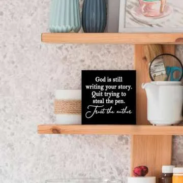 Luipk God Is Still Writing Your Story,Wood Box Sign Desk Decor, Christian Scripture Bible Verse Prayer Room Decor Wooden Block Sign Decorations for Home Office Wall Tabletop Shelf Decor