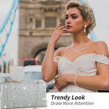 stablerice 4 Pieces Silver Clutch Purses Bag for Women Evening Rhinestone Jewelry Set Bling Necklace Earrings Bracelets Set for Wedding (Stylish Style)