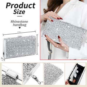 stablerice 4 Pieces Silver Clutch Purses Bag for Women Evening Rhinestone Jewelry Set Bling Necklace Earrings Bracelets Set for Wedding (Stylish Style)