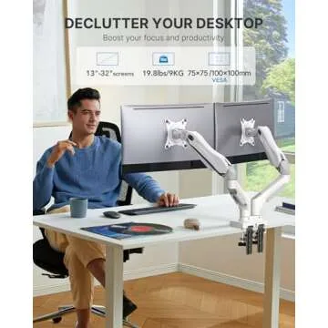 HUANUO Dual Monitor Stand - Full Adjustable Monitor Desk Mount Swivel Vesa Bracket with C Clamp, Gro...