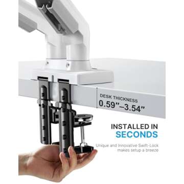 HUANUO Dual Monitor Stand - Full Adjustable Monitor Desk Mount Swivel Vesa Bracket with C Clamp, Grommet Mounting Base for 13 to 32 Inch Computer Screens - Each Arm Holds 4.4 to 19.8lbs - Whtie