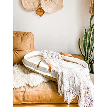 Original Cotton Rope Baby Changing Basket with Foam Pad & Organic Cover, Moses Basket, Changing Table Topper by Coastfully Yours | Farmhouse Nursery Decor | Boho Nursery Decor