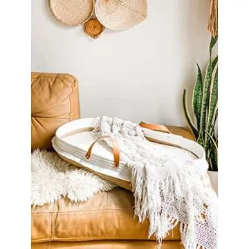 Original Cotton Rope Baby Changing Basket with Foam Pad & Organic Cover, Moses Basket, Changing Table Topper by Coastfully Yours | Farmhouse Nursery Decor | Boho Nursery Decor