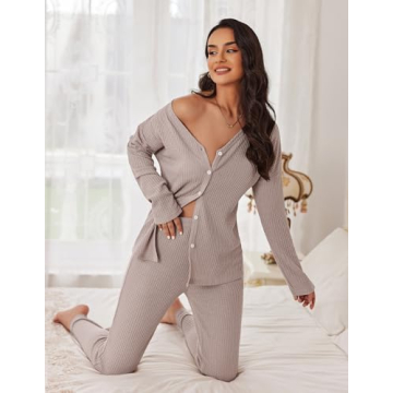 Ekouaer Women's Waffle Knit Pajama Set for Comfort and Style