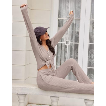 Ekouaer Women's Waffle Knit Pajama Set for Comfort and Style