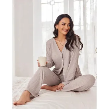 Ekouaer Women's Waffle Knit Pajama Set for Comfort and Style