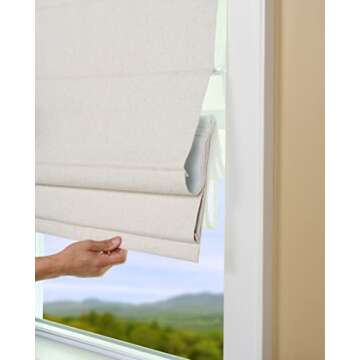 Green Mountain Vista Linen Blend Fabric Blackout Cordless Roman Shade, Size 32" W x 63" L - Color: Linen - Room Darkening Roman Shade for Windows - Thermal Backed Insulated Roman Shade