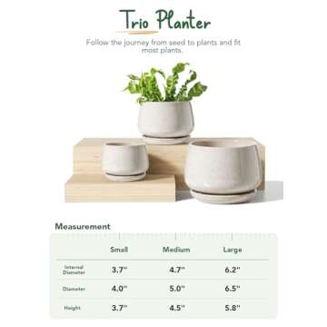LE TAUCI Plant Pots, 4.1+5.1+6.5 inch, Set of 3, Ceramic Planters with Drainage Hole and Saucer, Indoor Flower Pot with Hole Mesh Pad, Gifts for Mom, Reactive Glaze Beige