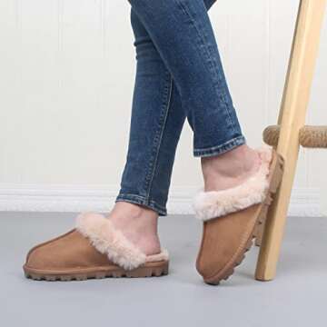 EZSURF Womens Fuzzy Outdoor House Slippers Super Soft Slip On Slippers Cozy Plush Faux Fur Scuff Indoor Fluffy Slipper Shoes Rubber Sole,Chestnut 9-10