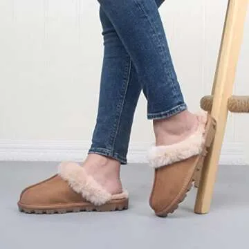 EZSURF Womens Fuzzy Outdoor House Slippers Super Soft Slip On Slippers Cozy Plush Faux Fur Scuff Indoor Fluffy Slipper Shoes Rubber Sole,Chestnut 9-10
