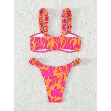 SOLY HUX Women's Bikini Sets High Waisted Bathing Suits Two Piece Swimsuits Allover Print Tie Front Swimwear Pink Orange Multi M
