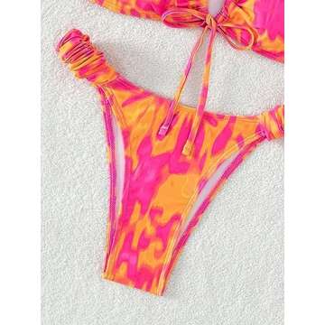 SOLY HUX Women's Bikini Sets High Waisted Bathing Suits Two Piece Swimsuits Allover Print Tie Front Swimwear Pink Orange Multi M