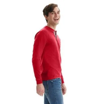 Hanes Men's T-Shirts, Men's BeefyT Henley Shirts, Men's Cotton Long Sleeve Shirts