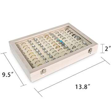 Frebeauty Ring Organizer Tray 100 Slots Ring Holder with Clear Lid Velvet Ring Storage Box Ring Tray...