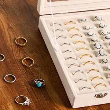 Frebeauty Velvet Ring Organizer for 100 Rings with Clear Lid