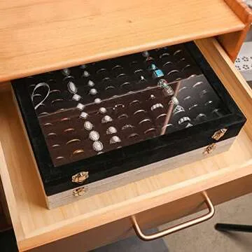 Frebeauty Velvet Ring Organizer for 100 Rings with Clear Lid