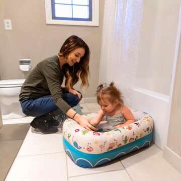 Mommy's Helper | Inflatable Under The Sea Baby Bathtub, Collapsible Safe Baby Bath Tub with Anti-Sliding Saddle Horn Seat, Must Have Travel Toddler Bath, Portable Bathtub Recommended Months 6 to 24