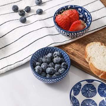 Selamica Ceramic Mini Dipping Bowls 3 inch Soy Sauce Dish Set, 2.7 oz Small Dip Bowl for Side Dish, Appetizers, Sushi, BBQ, Set of 6, Vintage Blue