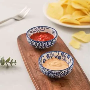 Selamica Ceramic Mini Dipping Bowls 3 inch Soy Sauce Dish Set, 2.7 oz Small Dip Bowl for Side Dish, Appetizers, Sushi, BBQ, Set of 6, Vintage Blue