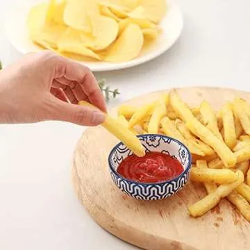 Selamica Ceramic Mini Dipping Bowls 3 inch Soy Sauce Dish Set, 2.7 oz Small Dip Bowl for Side Dish, Appetizers, Sushi, BBQ, Set of 6, Vintage Blue