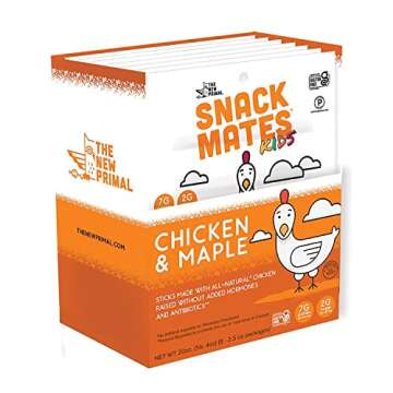The New Primal Snack Mates Chicken & Maple Sticks, Gluten Free Healthy Snacks for Kids, Low Sugar Hi...