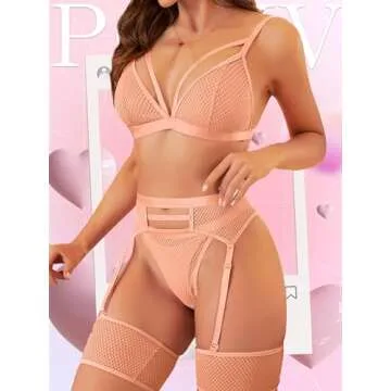 popiv Women's 4-Piece Sexy Lingerie Set in Light Pink