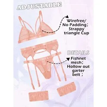 popiv Women's 4-Piece Sexy Lingerie Set in Light Pink