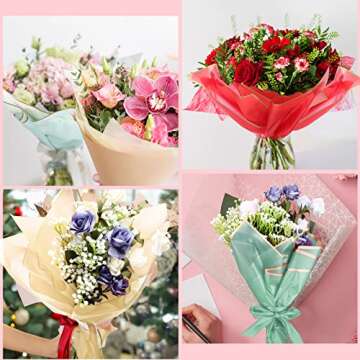 Yahenda 420 Sheet Korean Style Flower Wrapping Papers w/ Gold Edges