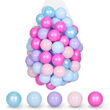 THREGGROW Play Pit Balls Pack of 100 - BPA Free 4 Colors Hollow Soft Plastic Ball for Toddlers Baby Kids Birthday Pool Tent Party Favors Summer Water Bath Toy (5.5CM)