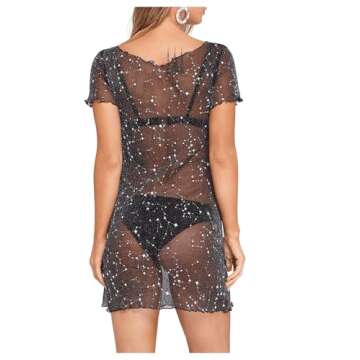 Floerns Women's Sheer Mesh See Through Glitter Swimsuit Cover Up Black XS