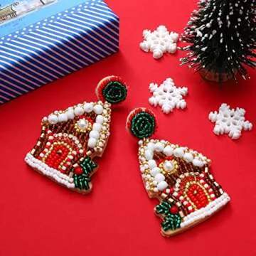 Festive Christmas Bead Dangle Earrings for Women