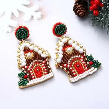 Festive Christmas Bead Dangle Earrings for Women