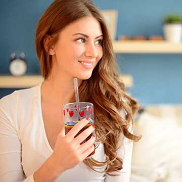 SFGHOUSE Strawberry Glass Cup with Straw Clear Strawberry Cups Cute Glass Tumbler with Straw Glasses Bottle for Juice Water Milk Coffee Tea 300ML (A Set)