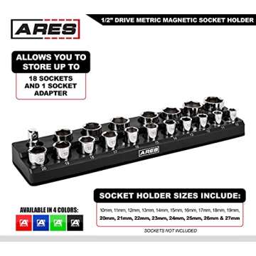 ARES 70237-19-Piece 1/2-Inch Metric Magnetic Socket Organizer - Holds 18 Sockets and 1 Socket Adapte...