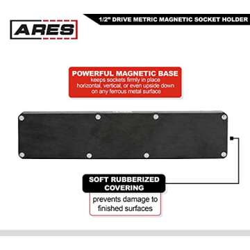ARES 70237-19-Piece 1/2-Inch Metric Magnetic Socket Organizer - Holds 18 Sockets and 1 Socket Adapter - Keeps Your Tool Box Organized