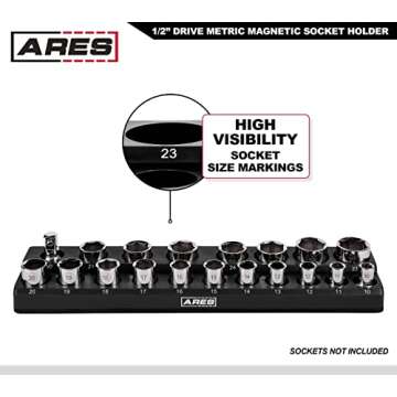 ARES 70237-19-Piece 1/2-Inch Metric Magnetic Socket Organizer - Holds 18 Sockets and 1 Socket Adapter - Keeps Your Tool Box Organized