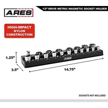 ARES 70237-19-Piece 1/2-Inch Metric Magnetic Socket Organizer - Holds 18 Sockets and 1 Socket Adapter - Keeps Your Tool Box Organized