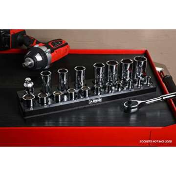 ARES 70237-19-Piece 1/2-Inch Metric Magnetic Socket Organizer - Holds 18 Sockets and 1 Socket Adapter - Keeps Your Tool Box Organized
