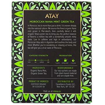 Mina Atay Moroccan Mint Green Tea, 15 Biodegradable Sachets
