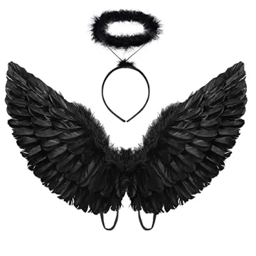 Black Angel Costume Wings and Halo Angel Costume for Halloween and Christmas