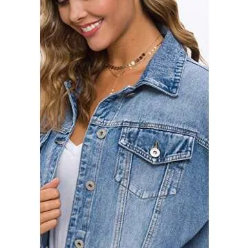 Cantonwalker Women's Oversize Vintage Washed Boyfriend Denim Jacket Long Sleeve Classic Loose Jean Trucker Jacket 003 (Light Blue Washed, S)……