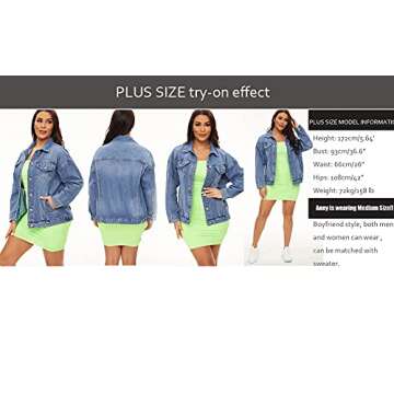 Cantonwalker Women's Oversize Vintage Washed Boyfriend Denim Jacket Long Sleeve Classic Loose Jean Trucker Jacket 003 (Light Blue Washed, S)……